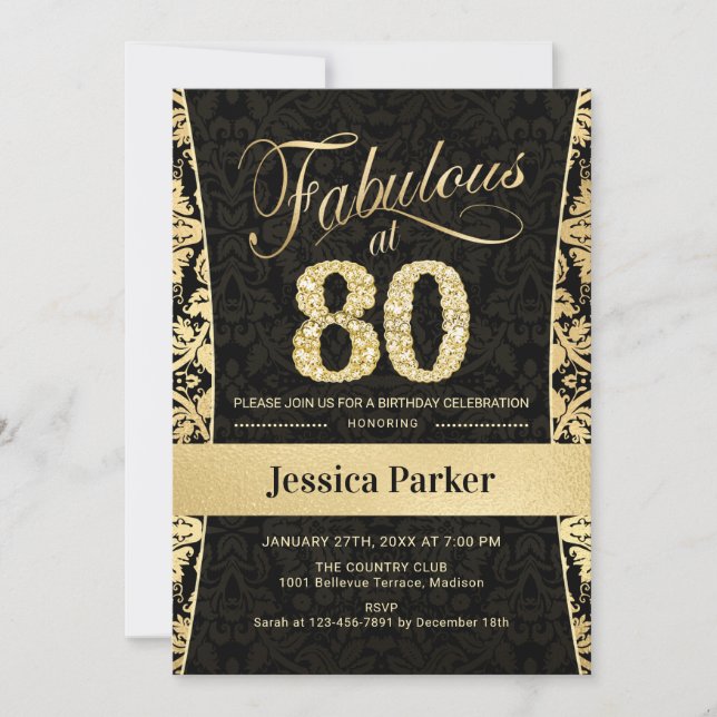 Invitation Fête du 80e anniversaire - Gold Black (Devant)