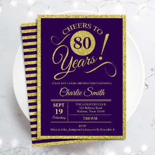 Invitation Fête du 80e anniversaire - Gold Purple N'IMPORTE Q