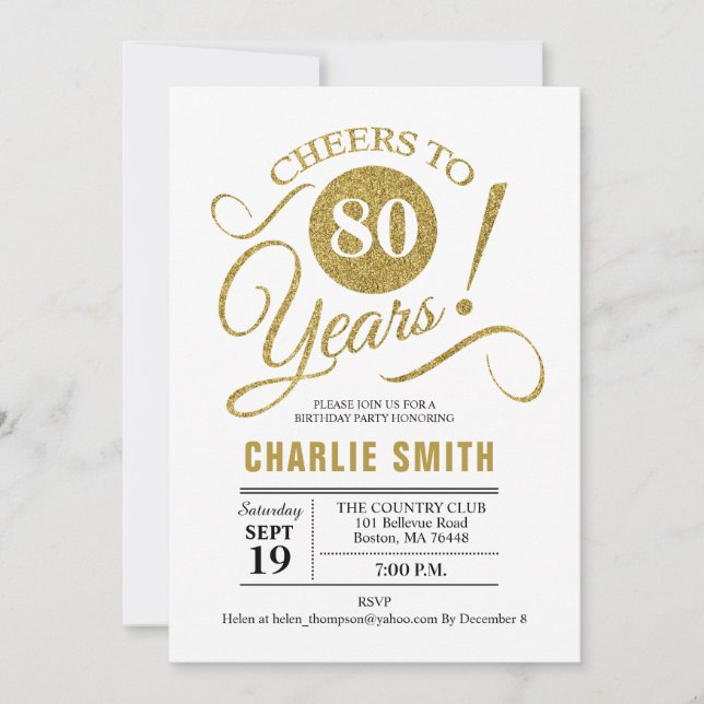 Invitation Fête du 80e anniversaire - Gold White (Devant)