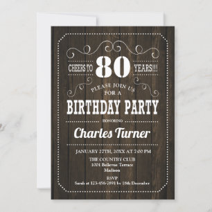 Invitation Fête du 80e anniversaire - Motif en bois Brown