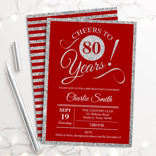 Invitation Fête du 80e anniversaire - N'IMPORTE QUEL ÂGE Red  (Créateur téléchargé)