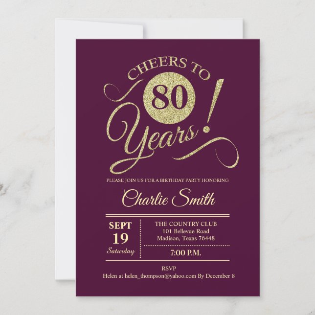 Invitation Fête du 80e anniversaire - Or Bourgogne (Devant)
