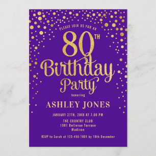 Invitation Fête du 80e anniversaire - Purple & Gold