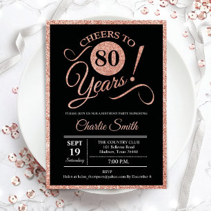 Invitation Fête du 80e anniversaire - Rose Gold Black ANY AGE