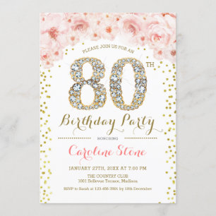 Invitation Fête du 80e anniversaire - Rose or blanc
