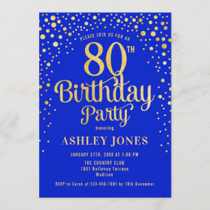 Invitation Fête du 80e anniversaire - Royal Blue & Gold