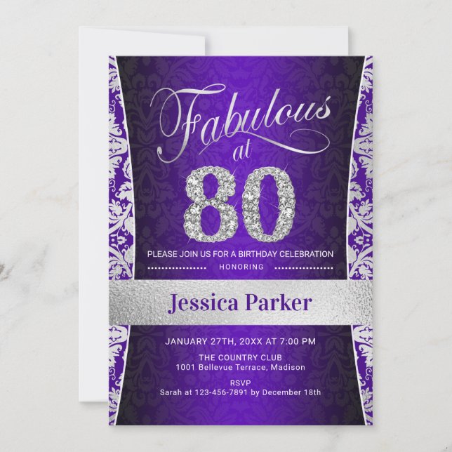 Invitation Fête du 80e anniversaire - Silver Purple (Devant)