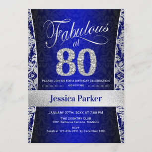 Invitation Fête du 80e anniversaire - Silver Royal Blue