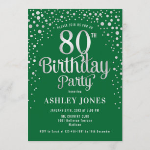 Invitation Fête du 80e anniversaire - Vert & Argent