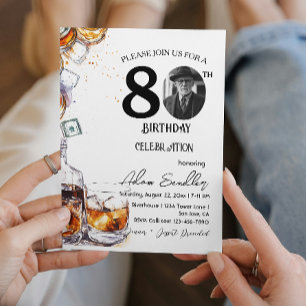 Invitation Fête du 80e anniversaire, whisky et boissons