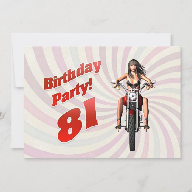 Invitation Fête du 81e anniversaire avec une fille sur une mo (Devant)