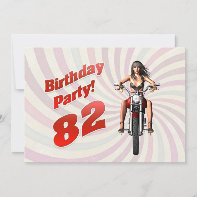 Invitation Fête du 82ème anniversaire avec une fille sur une  (Devant)