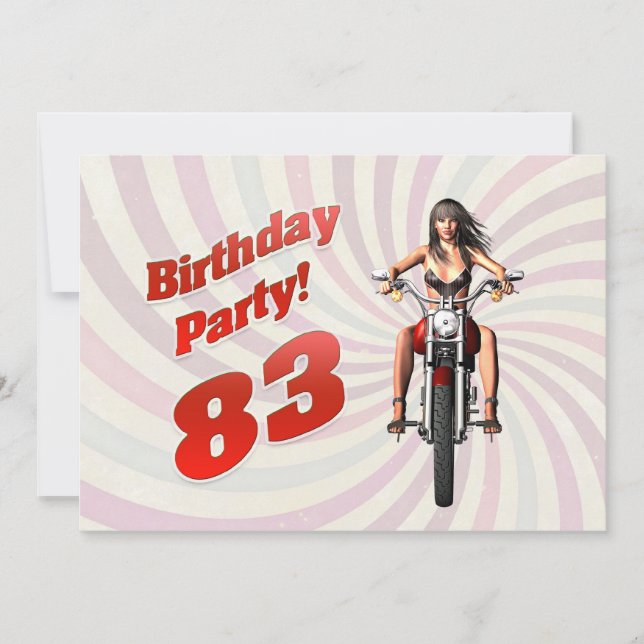 Invitation Fête du 83e anniversaire avec une fille sur une mo (Devant)