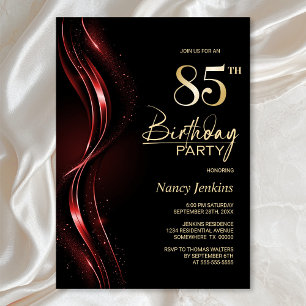 Invitation Fête du 85e anniversaire, noir et rouge élégant