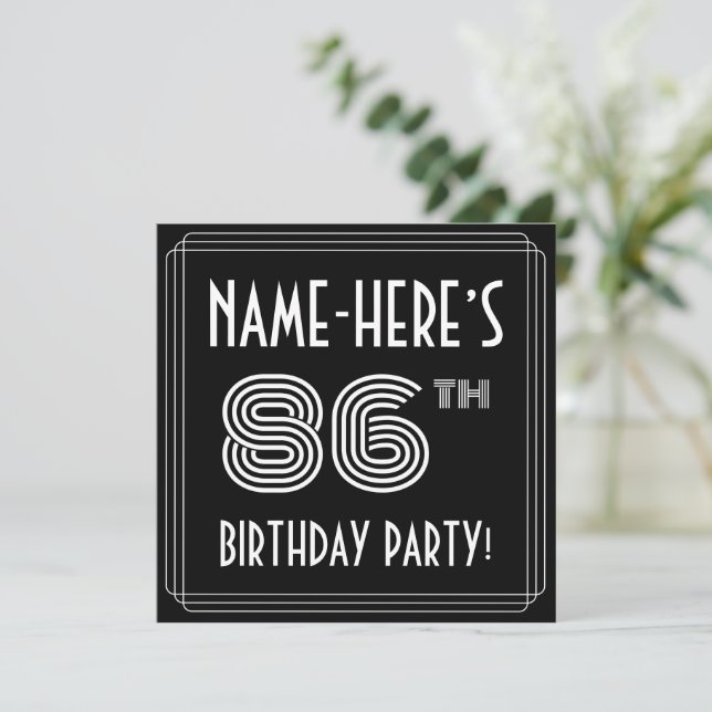 Invitation Fête du 86e anniversaire : Art Déco Style avec nom (Debout devant)