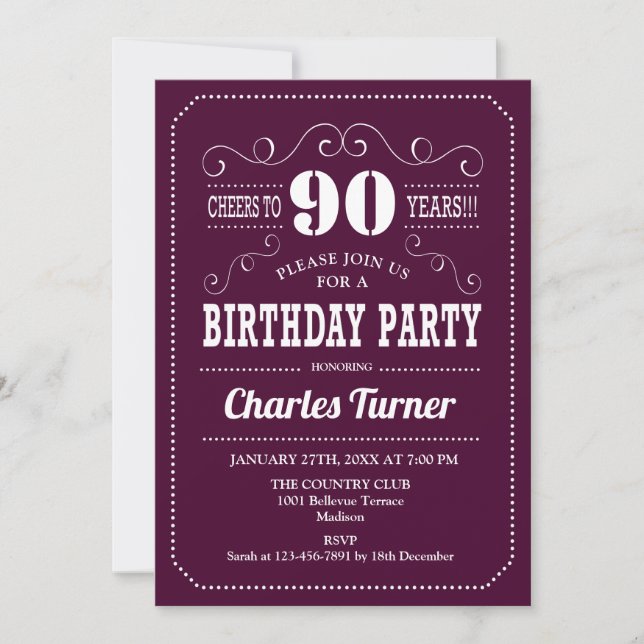Invitation Fête du 90e anniversaire - Bourgogne Blanc (Devant)