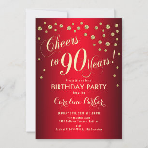 Invitation Fête du 90e anniversaire - Gold Red