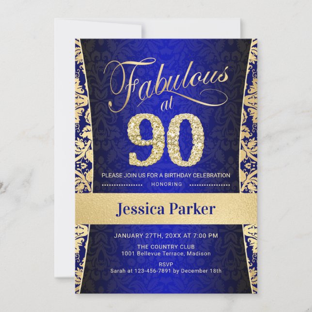 Invitation Fête du 90e anniversaire - Gold Royal Blue (Devant)