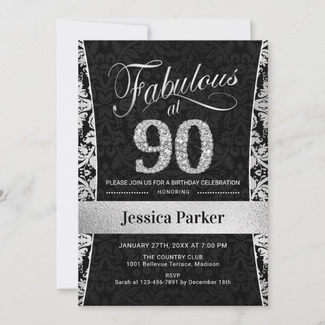 Invitation Fête du 90e anniversaire - Noir d'argent (Devant)