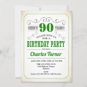 Invitation Fête du 90e anniversaire - Retro Crémeux Blanc et