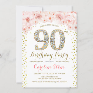 Invitation Fête du 90e anniversaire - Rose or blanc
