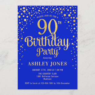 Invitation Fête du 90e anniversaire - Royal Blue & Gold