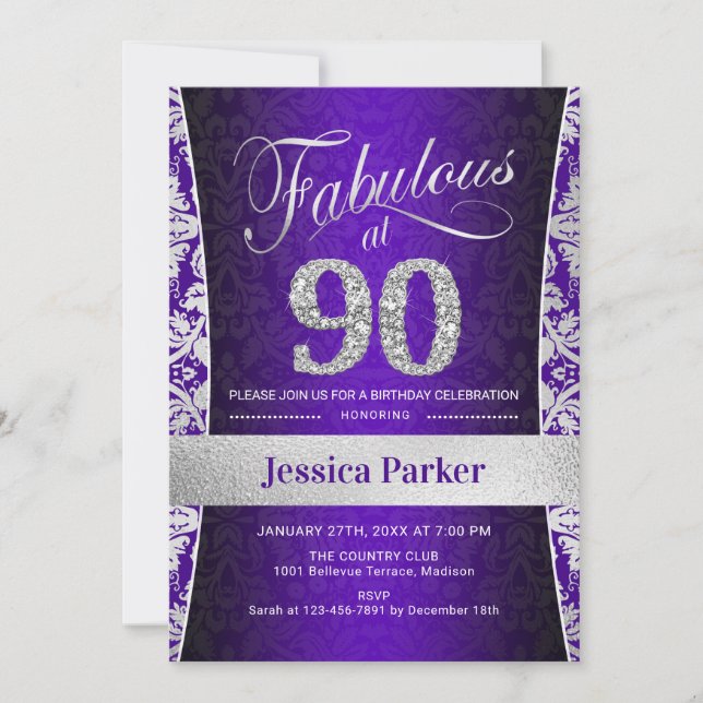 Invitation Fête du 90e anniversaire - Silver Purple (Devant)
