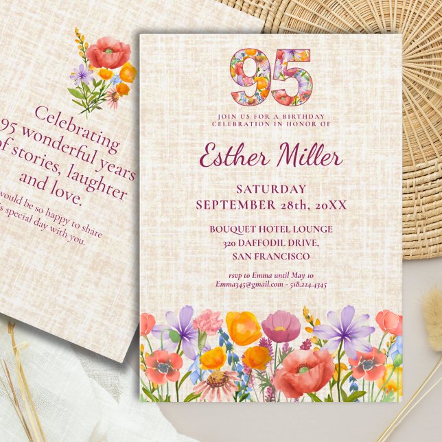 Invitation Fête du 95e anniversaire de Wildflower - Numéro fl (Créateur téléchargé)