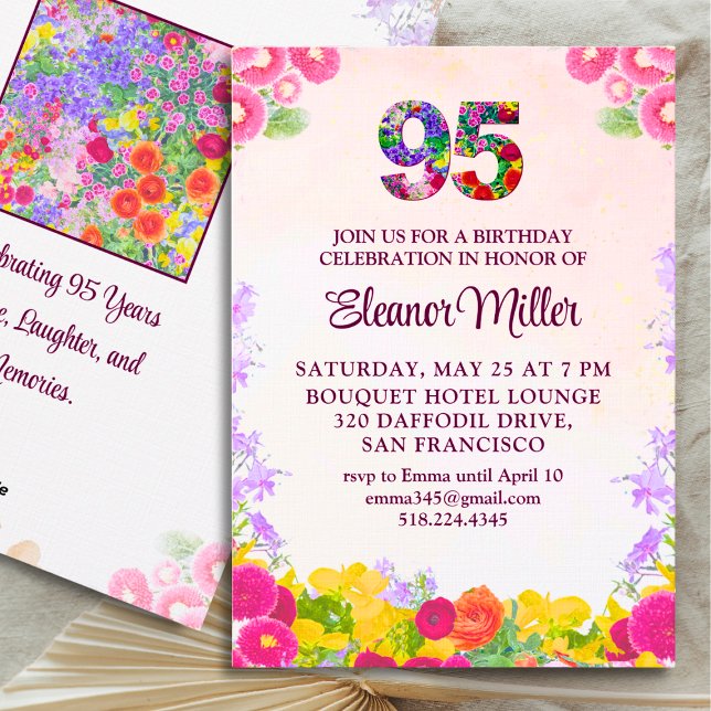 Invitation Fête du 95e anniversaire - Floral Blush Bloom 95 (Créateur téléchargé)