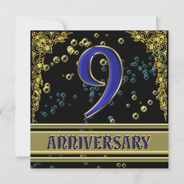 Invitation Fête du 9e anniversaire Black and Gold (Devant)