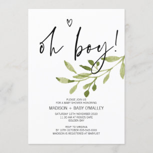 Invitation Fête du Baby shower de l'Eucalyptus Oh Boy