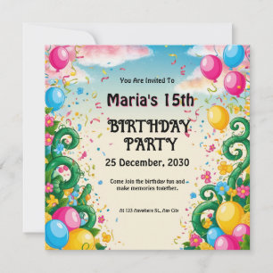 Invitation Fête du ballon floral pour l'anniversaire