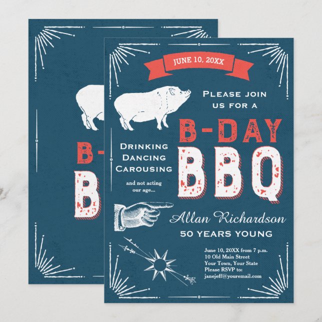 Invitation Fête du barbecue d'anniversaire pour les 50e, 60e  (Devant / Derrière)