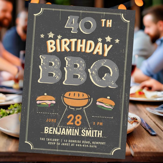 Invitation Fête du barbecue masculin Rustic Cowboy Country An (mens birthday party ideas backyard bbq barbeque rustic vintage blackboard country invitation)