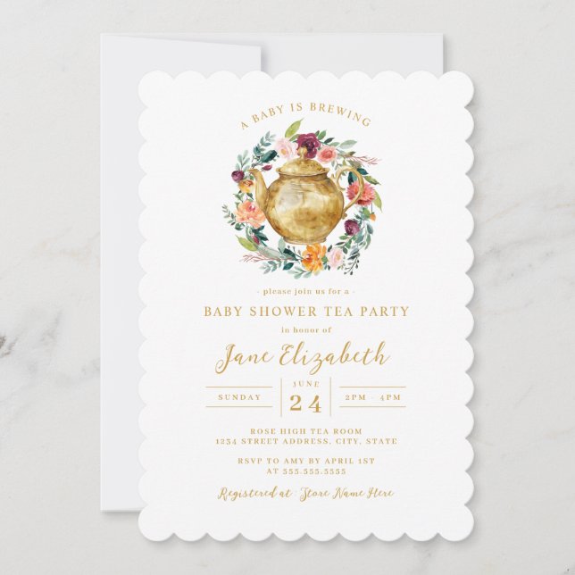 Invitation Fête du bébé avec couronne de thé  (Devant)