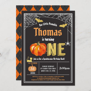 Invitation Fête du bébé d'Halloween 1er anniversaire Gold noi
