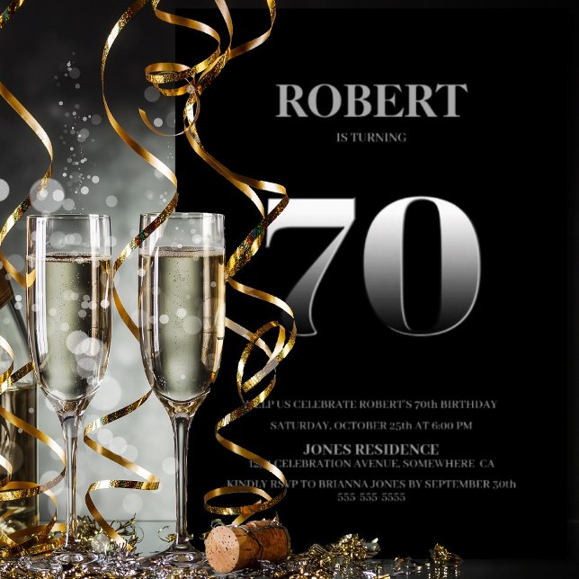 Invitation Fête du Black and Silver 70e Birthday (Créateur téléchargé)
