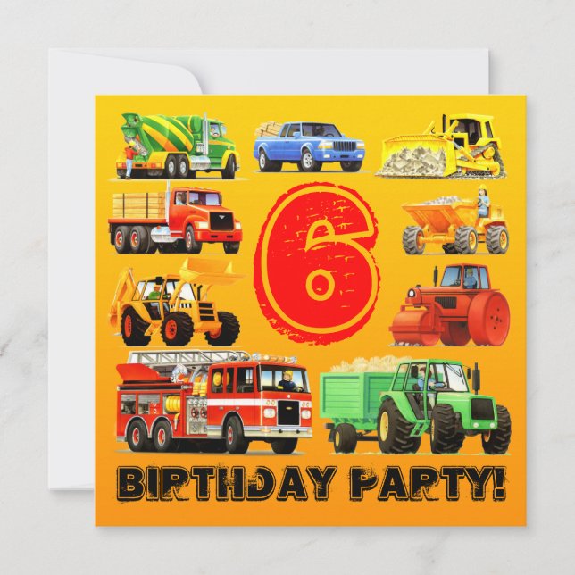 Invitation Fête du camion de construction personnalisée pour  (Devant)