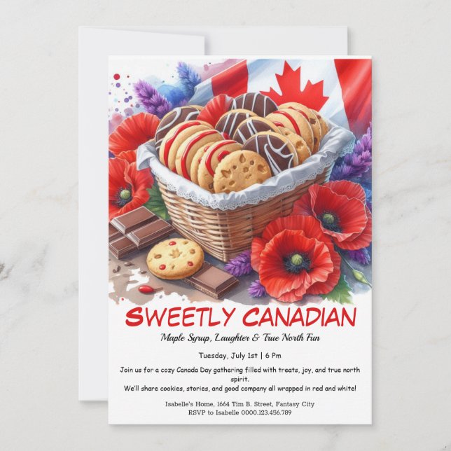 Invitation Fête du Canada Cookies & Coquelicots Doux Canadien (Devant)