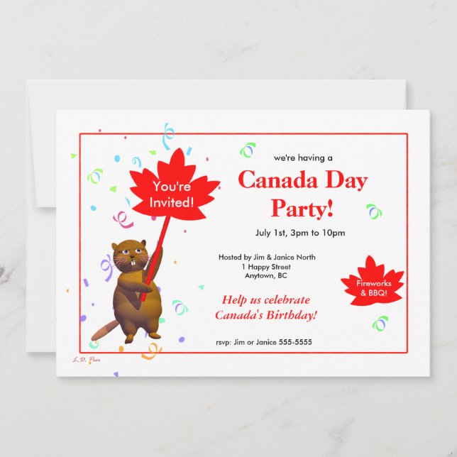 Invitation Fête du Canada de joli castor  (Devant)