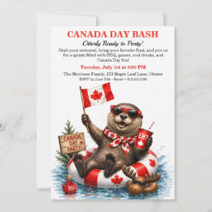 Invitation Fête du Canada drôle de loutre canadienne piscine