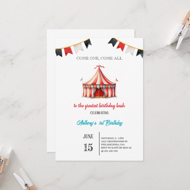 Invitation fête du carnaval d'anniversaire de l'aquarelle (Devant/Arrière en situation)
