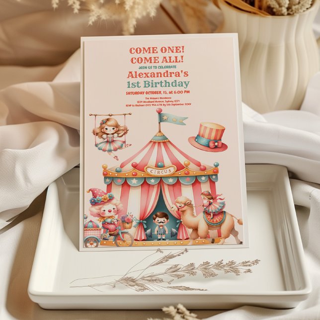 Invitation Fête du Carnaval du Cirque Cute Premier anniversai (Créateur téléchargé)