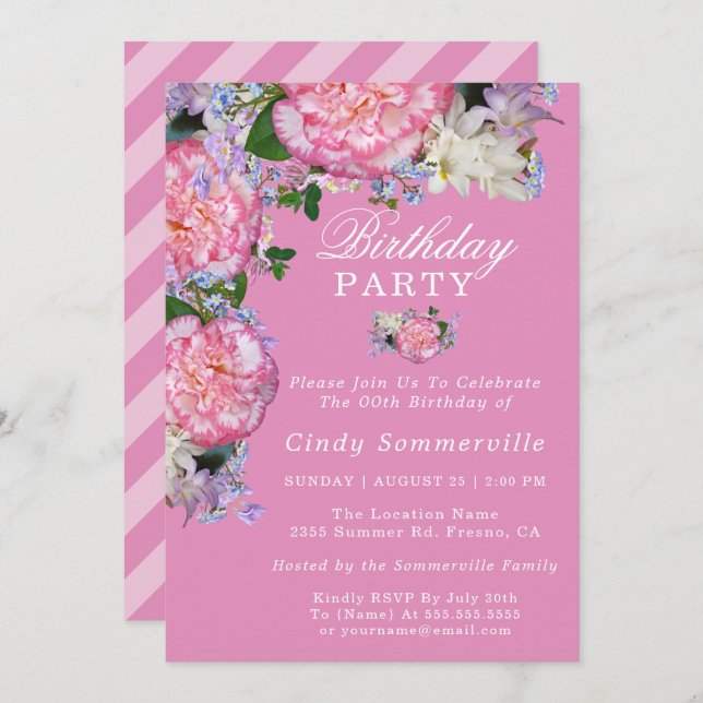 Invitation Fête du centenaire de la florale rose (Devant / Derrière)