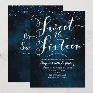 Invitation Fête du ciel bleu étoilé céleste de seize ans