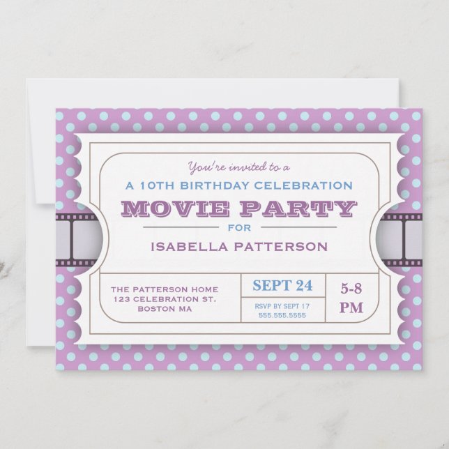 Invitation Fête du cinéma Billet d'entrée fête d'anniversaire (Devant)