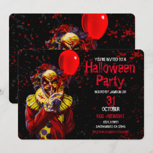 Invitation Fête du costume de clown d'Halloween effrayant