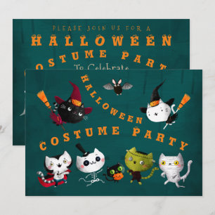 Invitation Fête du costume d'Halloween Anniversaire Chats de 