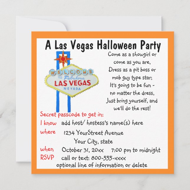 Invitation Fête du costume d'Halloween de Las Vegas (Devant)