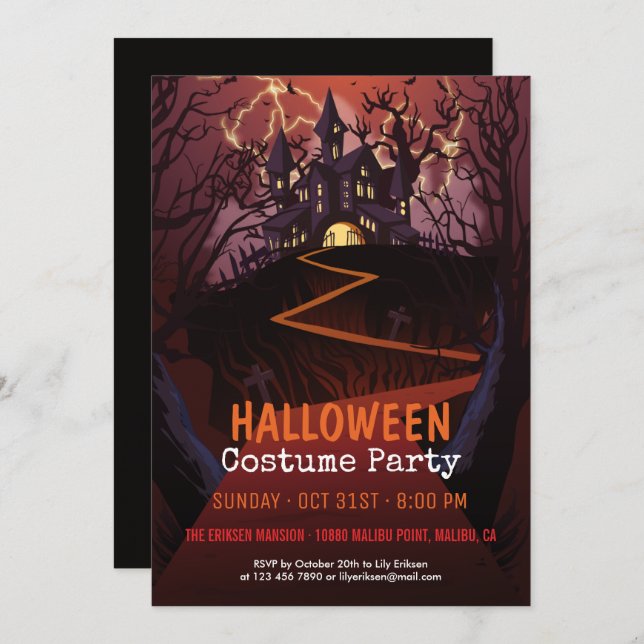 Invitation Fête du costume d'Halloween du château Éffrayant|  (Devant / Derrière)